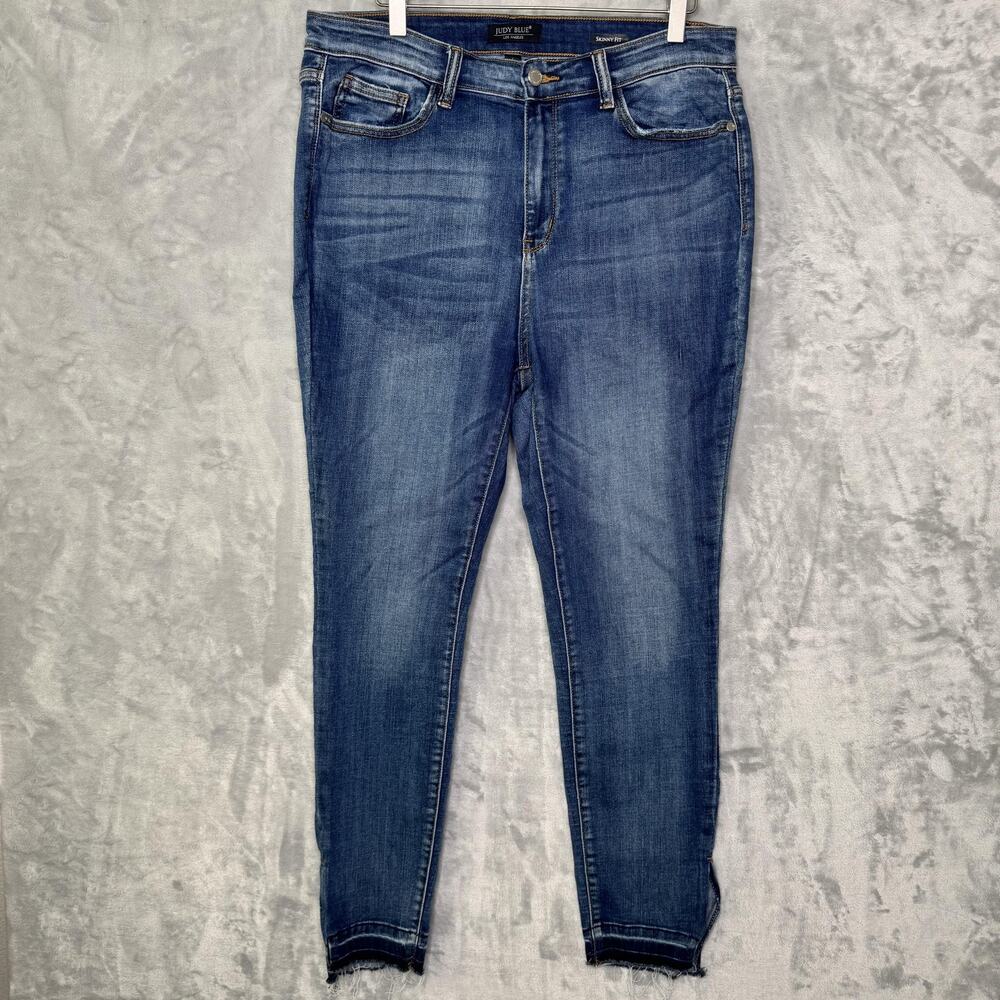 Judy Blue Jeans Womens 15/32 Blue Skinny Fit Stretch Raw Hem Ankle Medium Wash